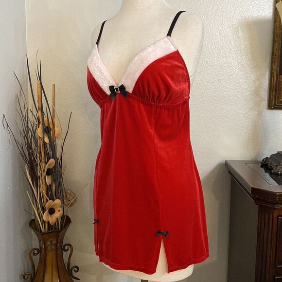 Linea Donatella Red Baby Doll Velour Christmas Slip Dress Size XL - Picture 2 of 12
